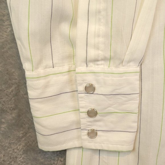 Ranchwear Mens Shirt Button Up Long Sleeve Chest Pockets Stiped Ivory 16.5 33 - Picture 12 of 13